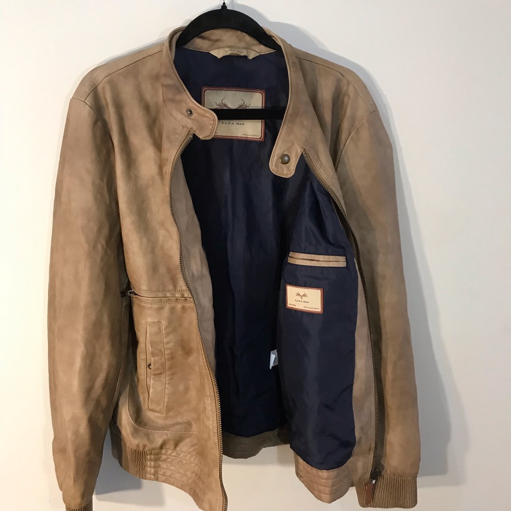 ZARA Men’s Faux Tan Leather Jacket